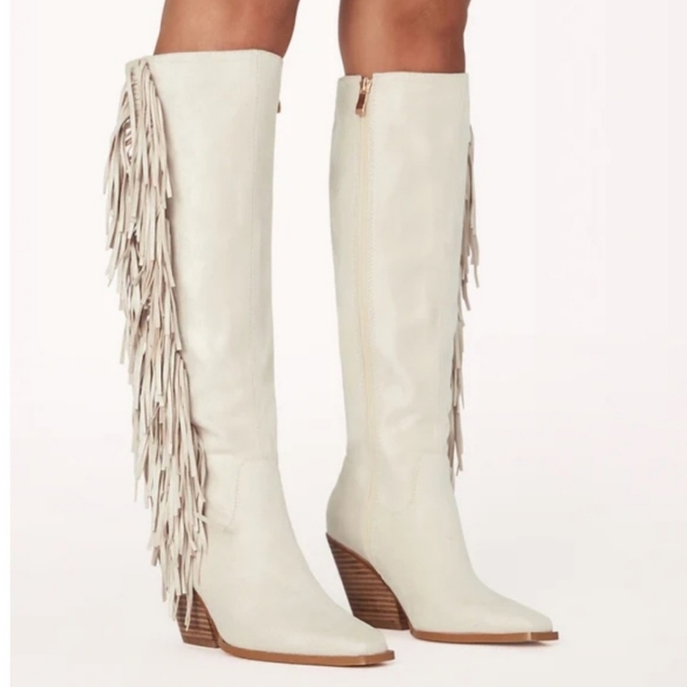 billini ceylan cream tall western fringe festival cowboy cowgirl boot size 7 new